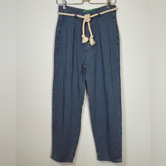 United Colors Of Benetton Blue & White Striped Ankle Length Pants Women’s Size 4 - Picture 1 of 10